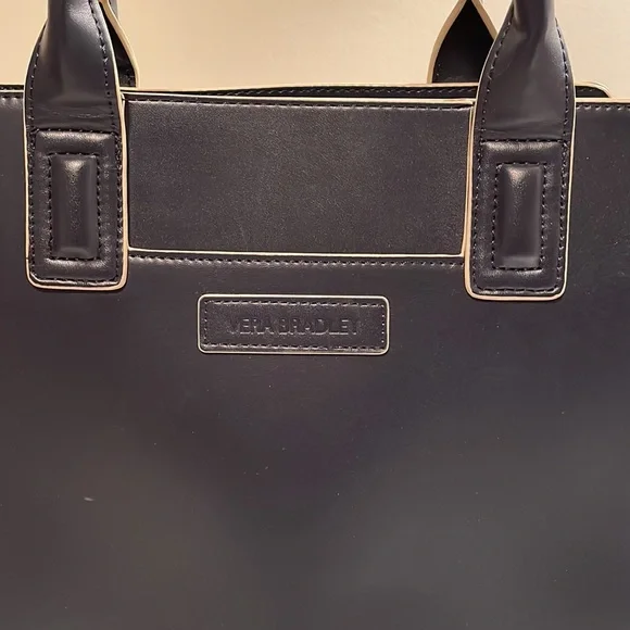 Vera Bradley leather handbag Navy blue with white trim - Picture 2 of 4